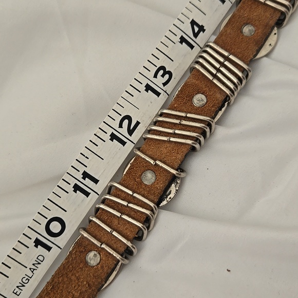 Western-Style Leather Belt featuring  silver-toned conchos & matching buckle - Picture 8 of 10